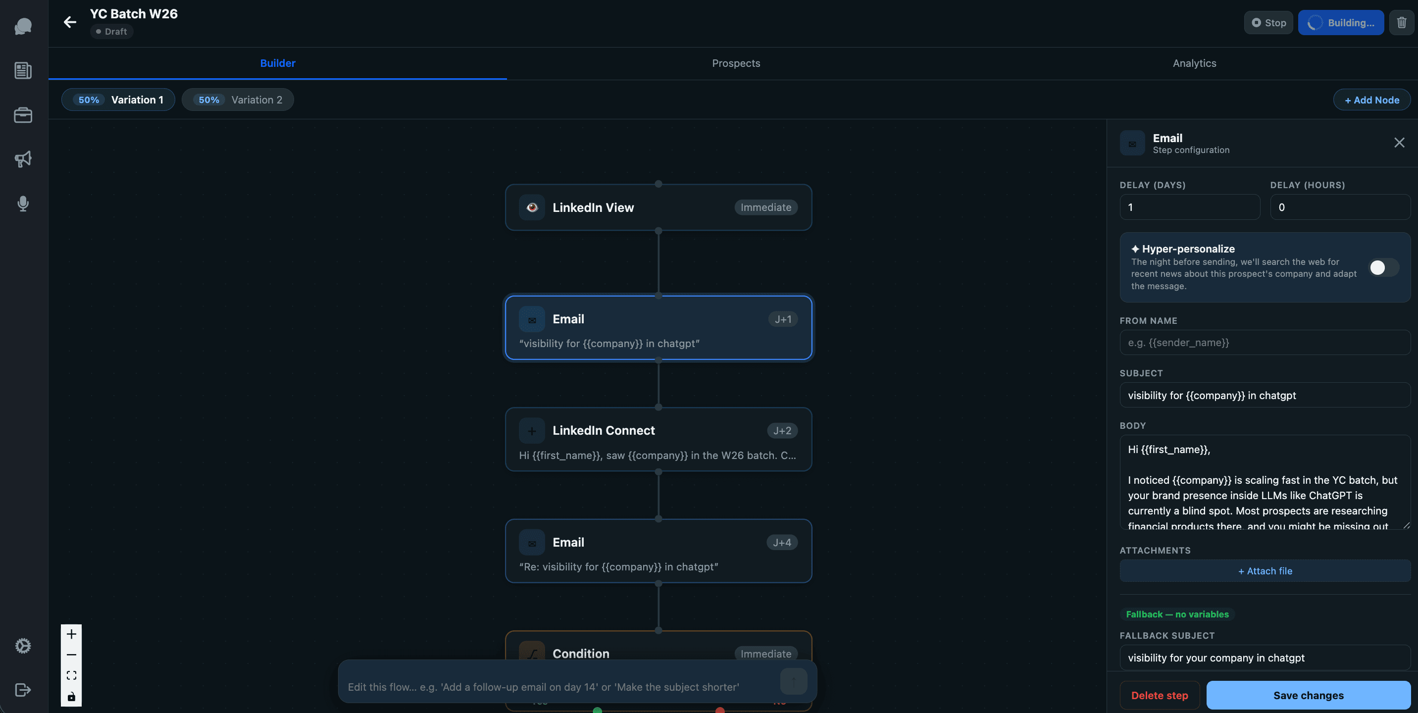 Dobble campaign builder, campaigns dashboard